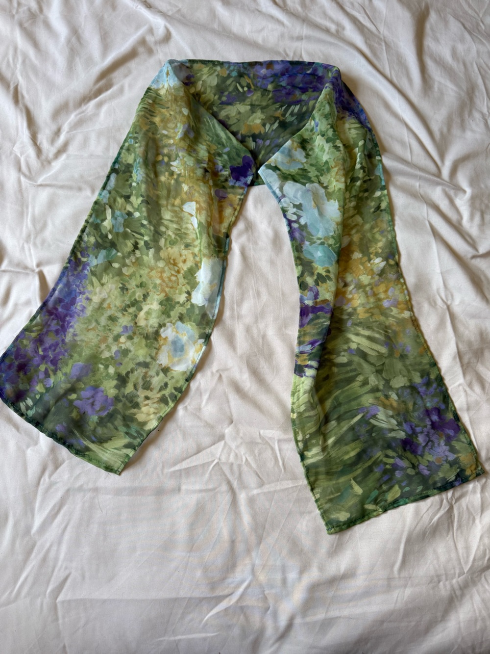 Sheer Floral Scarf in Olive Green and Lavender